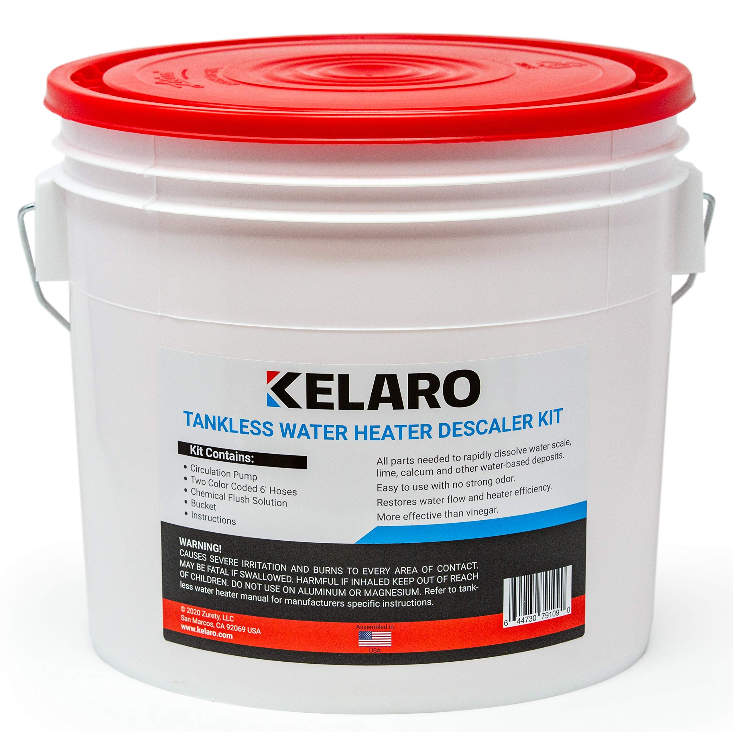 Kelaro Tankless Water Heater Flushing Kit with Flow-Aide Biodegradable Descaler - Professional Descaling Solution for Tankless Water Heaters - Perfect for Home Maintenance & System Cleaning