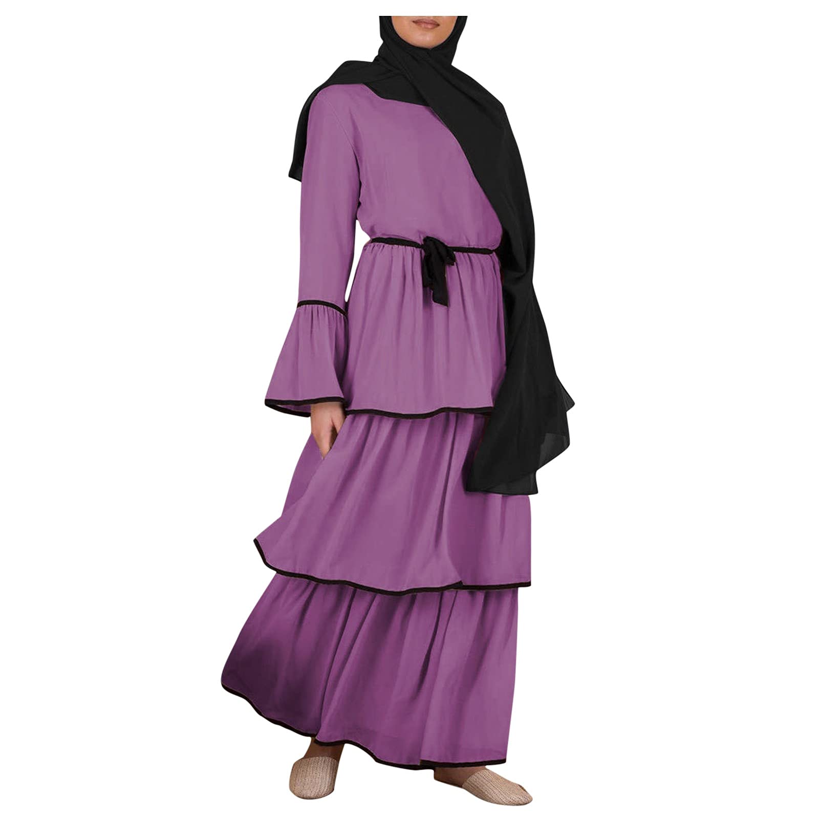 Elegant Full-Sleeve Muslim Maxi Dress for Women - Islamic Kaftan with Adjustable Belt | Perfect for Prayer, Eid, Wedding & Special Occasions