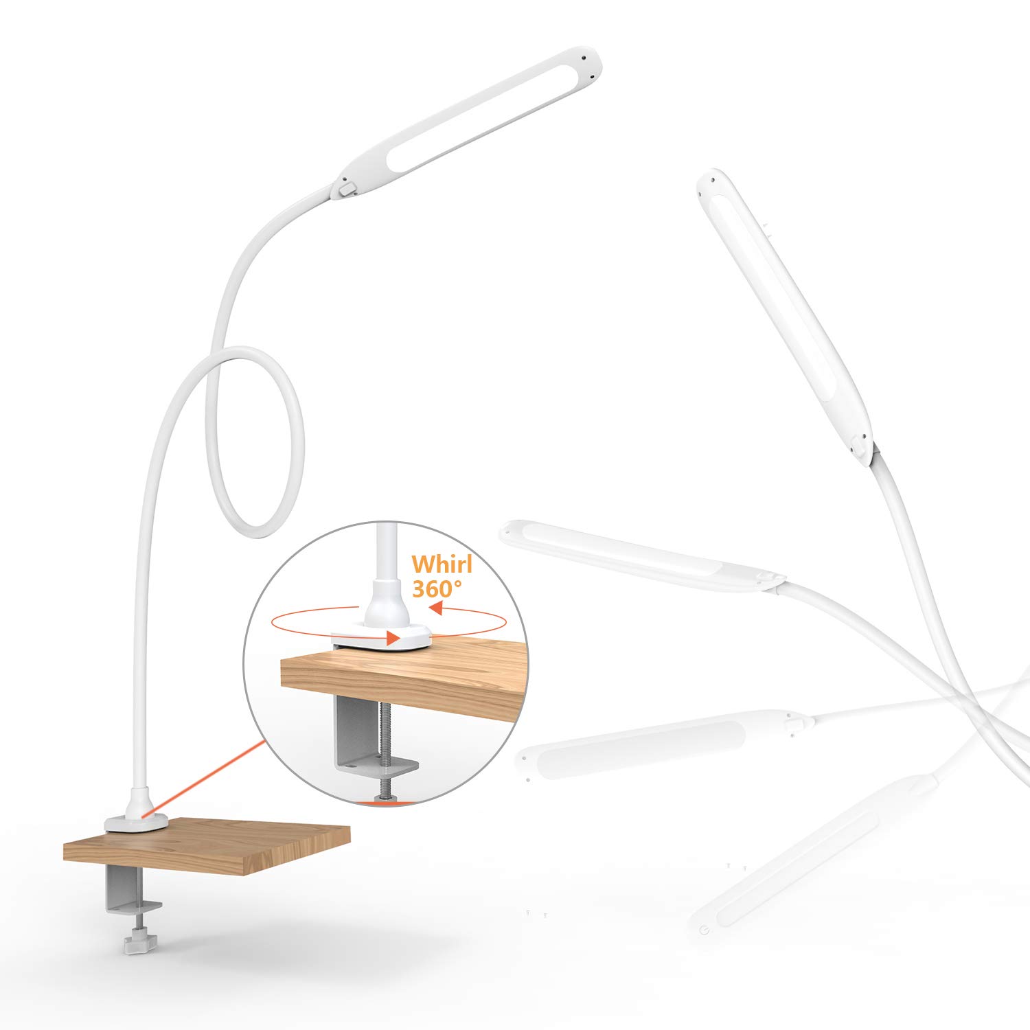 YOUKOYI LED Clamp Desk Lamp - 10 Brightness Levels & 3 Color Modes Adjustable, Stepless Dimming Eye-Caring Light for Home Office, Reading, Studying, Crafting, and Workspace Lighting