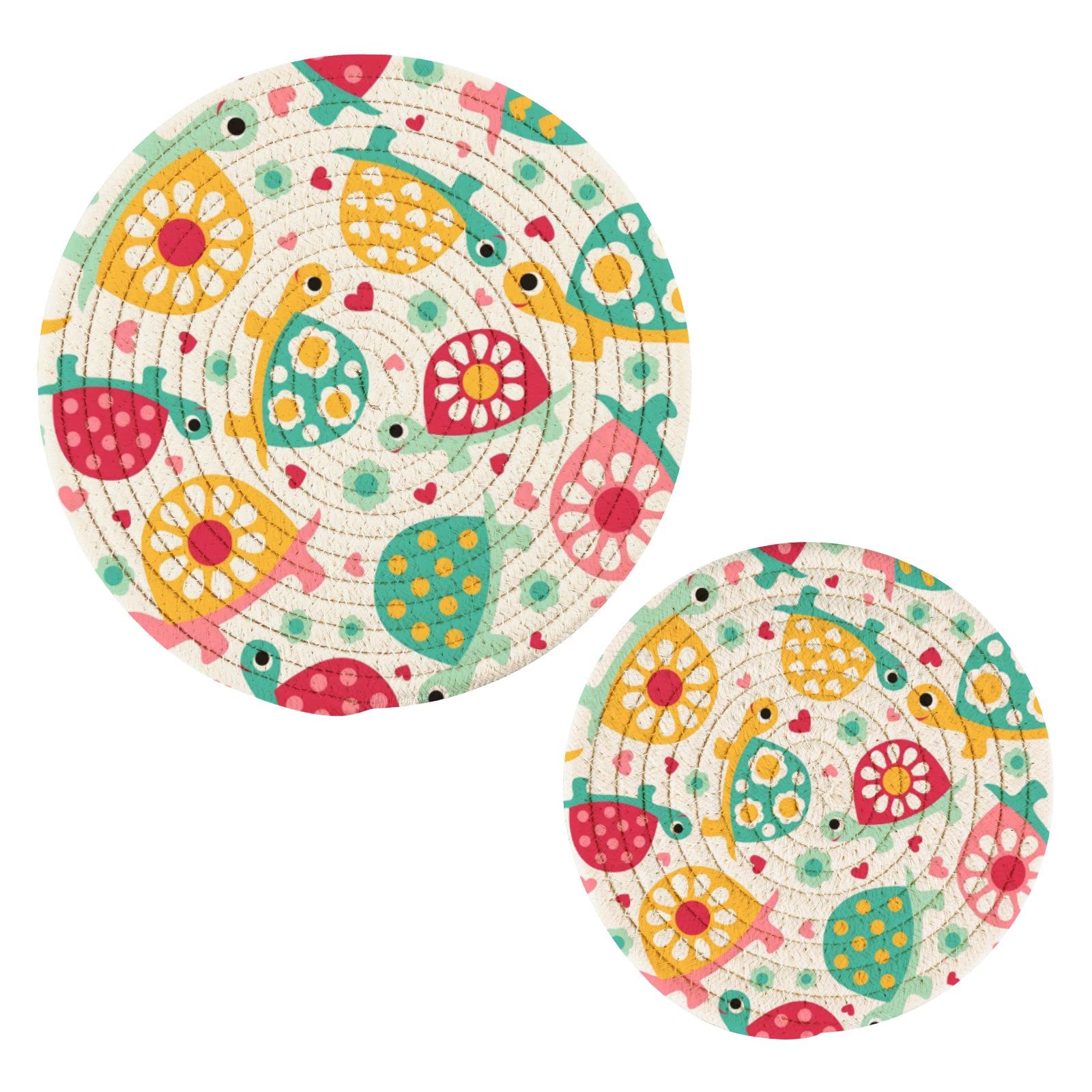 Colorful Turtles Flower Pot Holders & Trivets Set - 2PCS Heat Resistant Kitchen Potholders, Thread Weave Hot Pads for Cooking, Baking & Decor - Perfect for Hot Dishes, Pans, Bowls & Teapots
