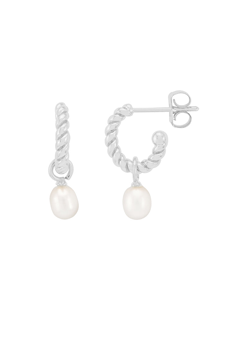 Elegant Pearl Drop and Twist Hoop Earrings for Women - Sterling Silver Dangle Earrings for Party, Wedding & Everyday Wear