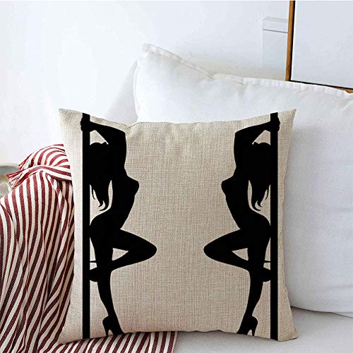 Sexy Pole Dancer Strip Tease Throw Pillow Covers 18x18 Inch - Modern Disco Decor Square Linen Cushion Covers for Bed, Couch & Home Decor - Perfect for Adult Parties, Burlesque Themes & Stripper-Themed Bedrooms