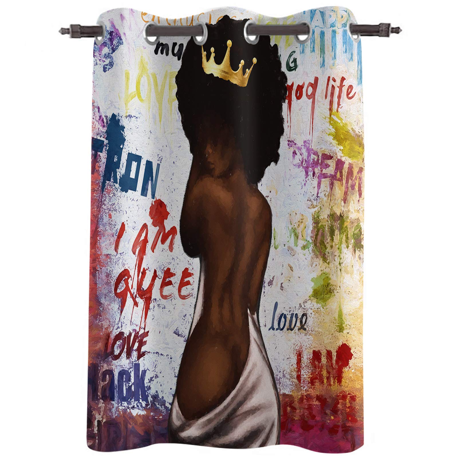 GreaBen Blackout Curtains for Bedroom - 1 Panel Thermal Insulated Room Darkening Window Curtain with African Queen Crown Design (52x72 Inches) - Perfect for Home Theater, Nursery & Light-Sensitive Sleepers
