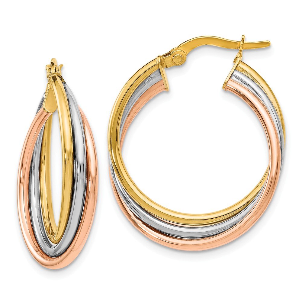 14K Tri-Color Gold Twisted Hoop Earrings for Women - Polished & Textured Design, Elegant Statement Jewelry for Parties, Weddings & Everyday Wear