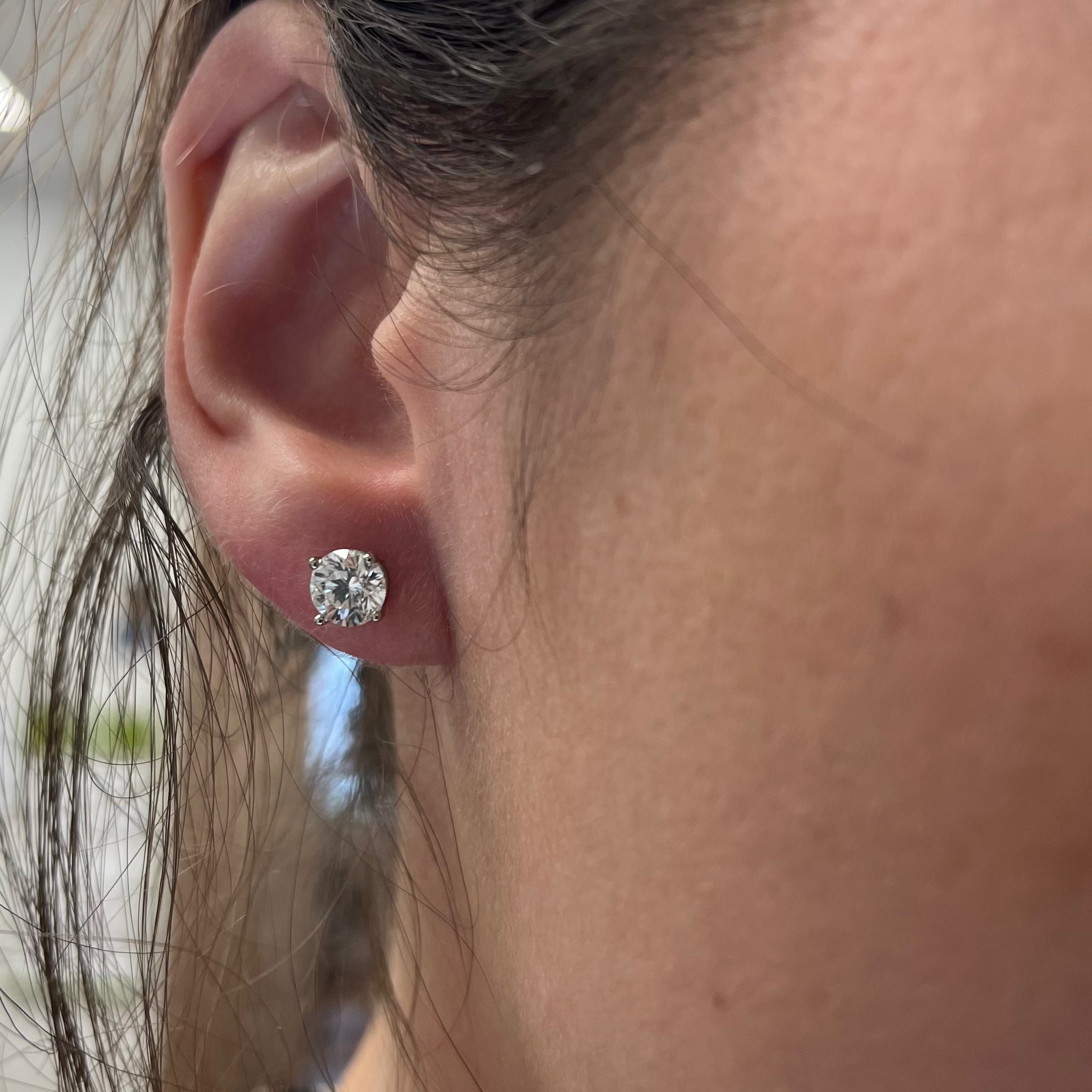 18k White Gold Solitaire Diamond Guardian Back Stud Earrings 1.44ctw - Classic Elegance for Weddings, Anniversaries & Special Occasions