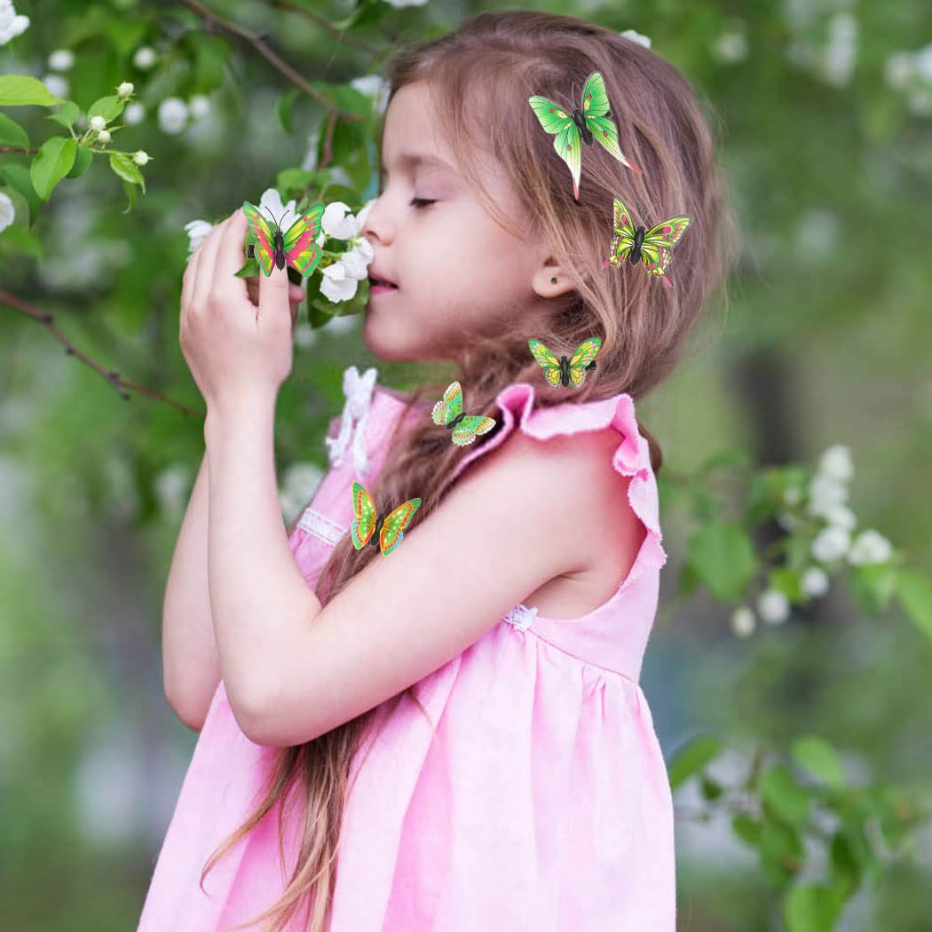 BARTOSI Green Butterfly Hair Clips - Pack of 20 Cute Butterfly Hair Barrettes for Women & Girls | Perfect for School, Parties & Everyday Styling