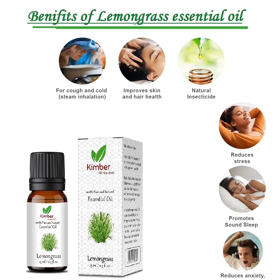 Pure Lemongrass Essential Oil for Hair Growth, Skin Moisturizing & Aromatherapy - 100% Natural, Therapeutic Grade, Steam Distilled - Perfect for Diffusers, Massage & DIY Beauty Products