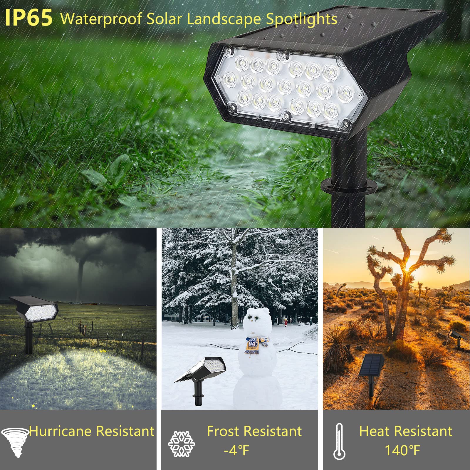 2PCS Solar Spot Lights Outdoor Waterproof IP65 - Bright LED Landscape Lighting for Garden, Yard, Pathway & Patio | Energy Efficient & Weather Resistant Solar Spotlights