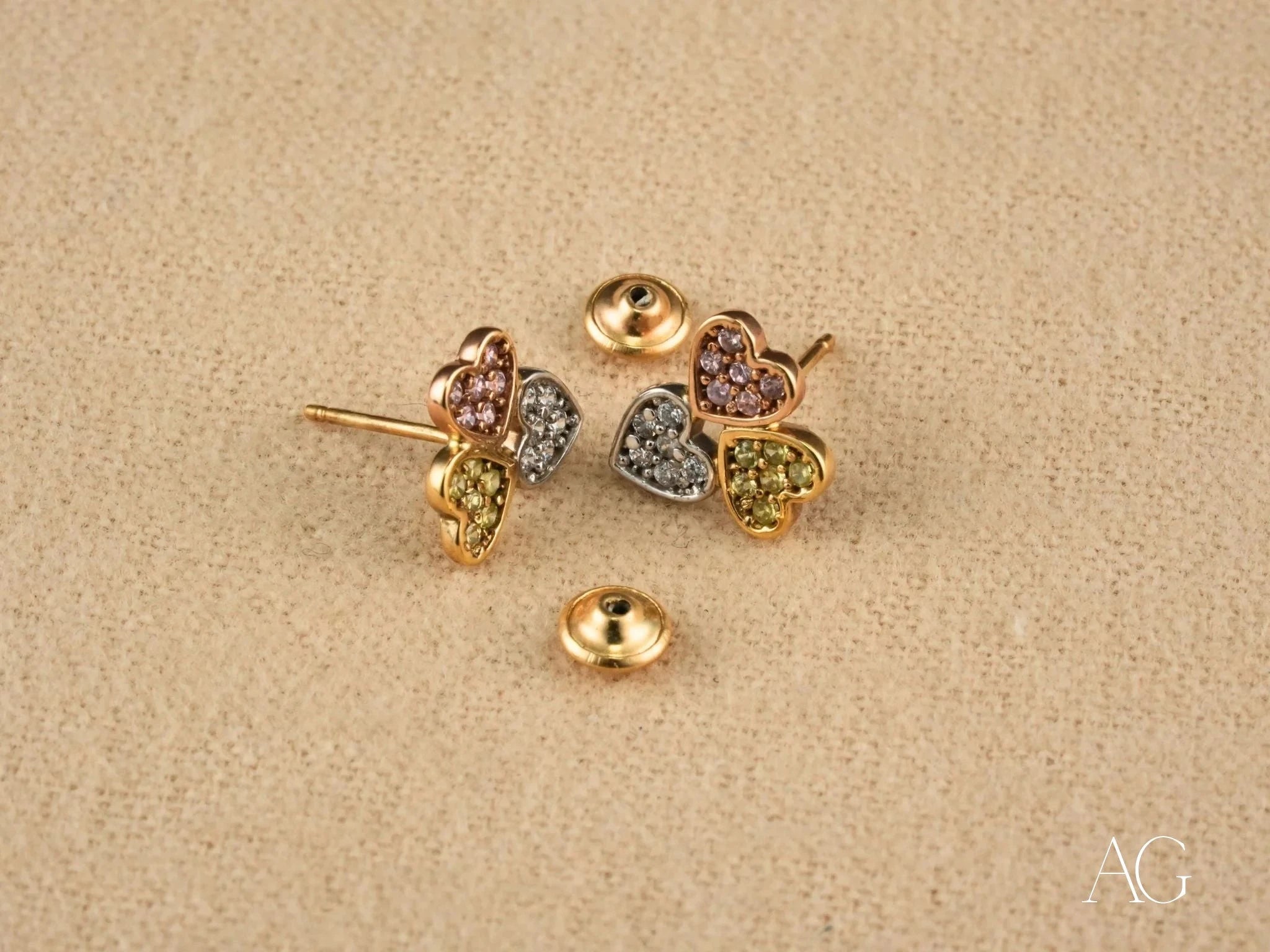 18k Gold Three-Tone Cubic Zirconia Earrings for Women - Elegant CZ Stud Earrings for Wedding, Party & Everyday Wear