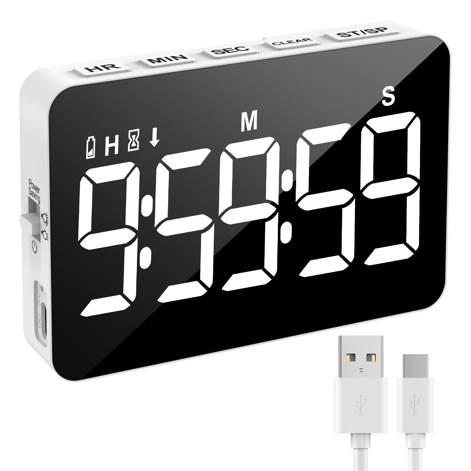 Rechargeable Digital Kitchen Timer with Magnetic Back - Countdown/Countup, 5