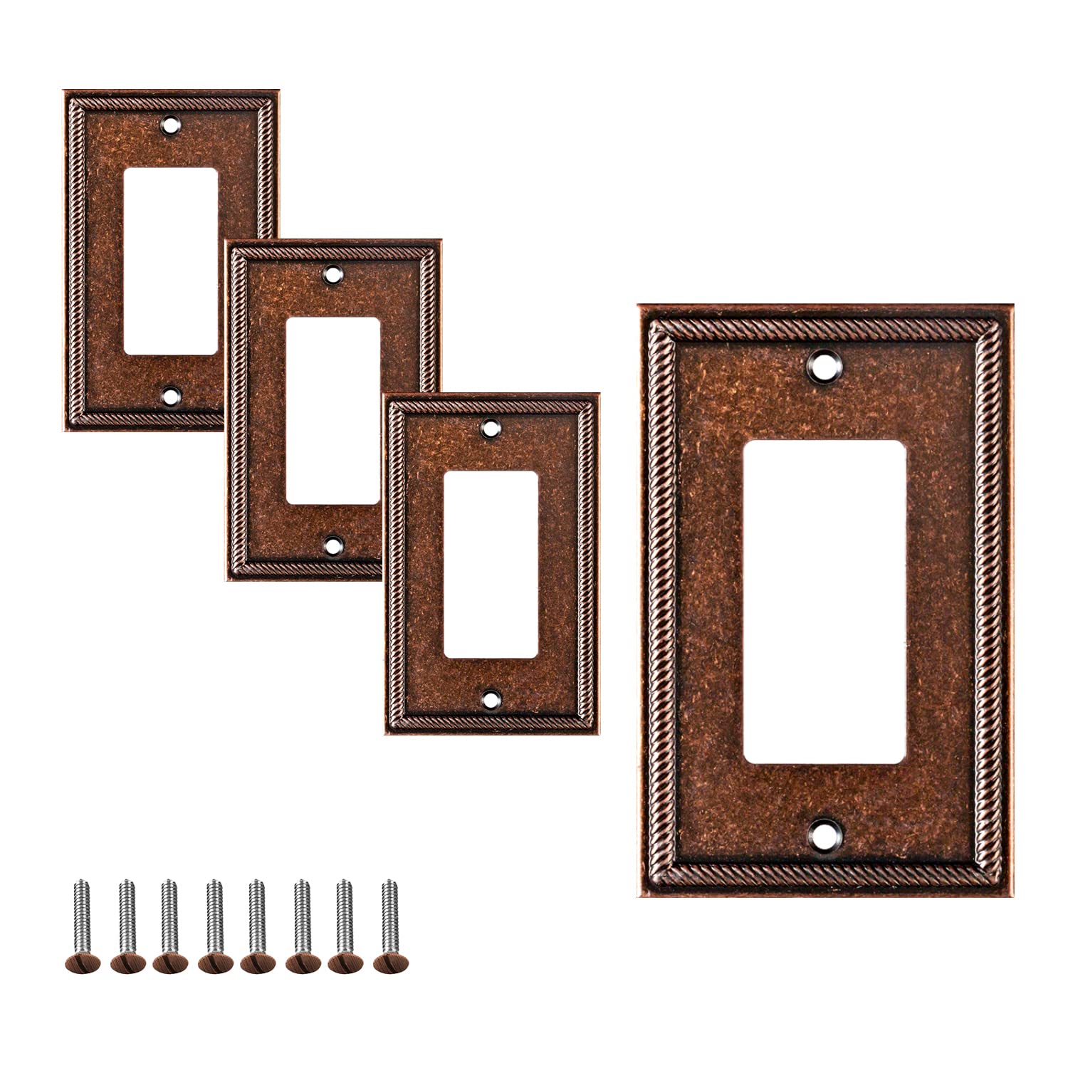 4-Pack Decorative Zinc Cast Sponged Copper Wall Plate Outlet Switch Covers - Rocker/Receptacle/Toggle/Combo Styles - 1 Decorator Size - Perfect for Home, Office & Commercial Spaces