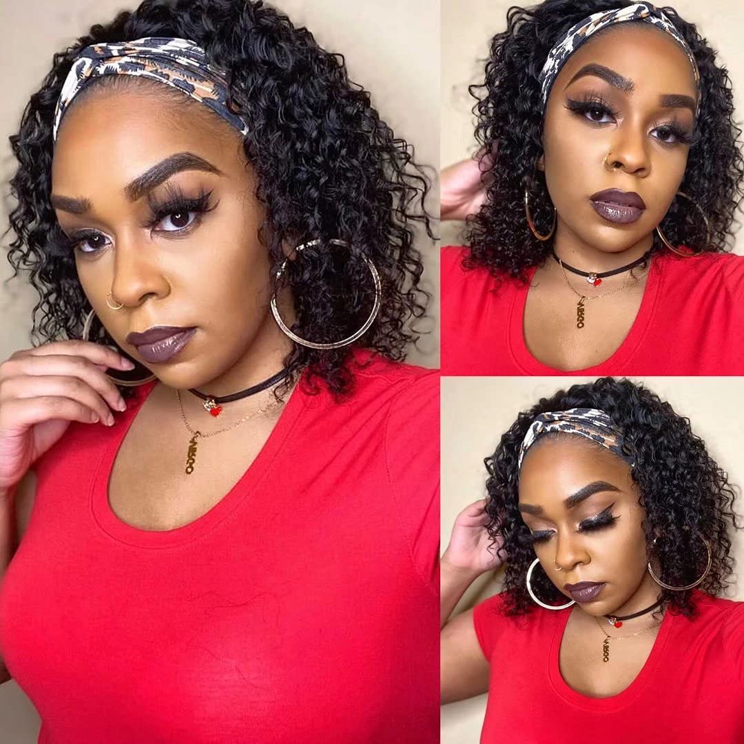 Deep Wave Headband Wig Short Curly Pixie Cut - 180% Density Human Hair Wig for Black Women (12 Inch) | No Lace Front | Perfect for Daily Wear, Parties & Special Occasions | Great for Work, Date Night and Vacation Styling