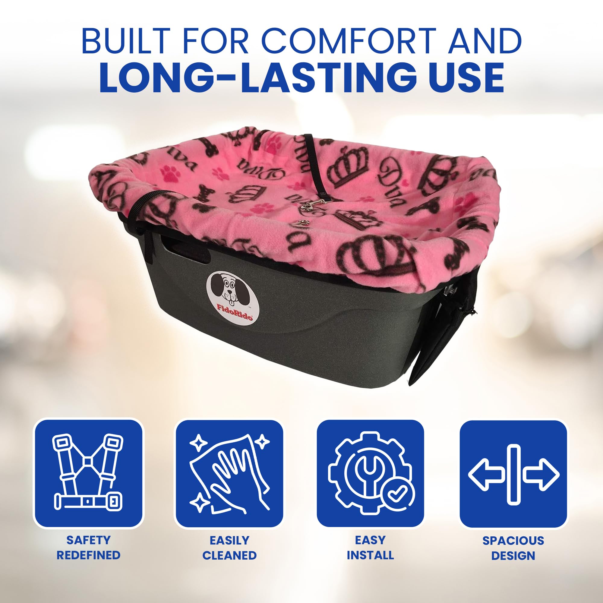 **Pink Diva Dog Car Seat - Comfortable Pet Booster Seat with Sherpa Cover & Safety Straps for Small to Large Dogs - Easy Install, Travel-Friendly - Perfect for Road Trips & Vet Visits**