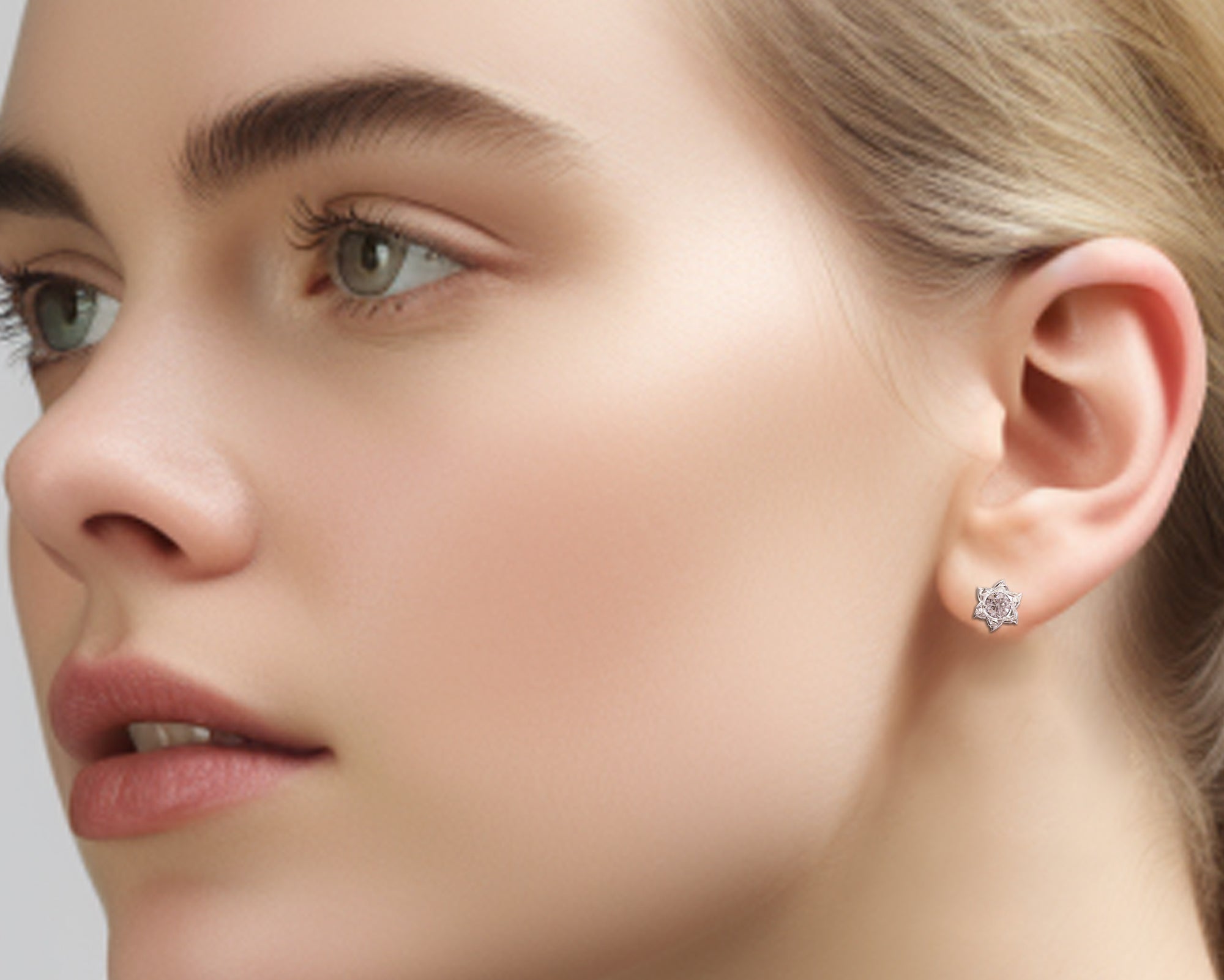 Lab Created Diamond Earrings - Lotus Flower Design Stud Earrings for Women | Hypoallergenic & Sparkling | Perfect for Weddings, Anniversaries & Special Occasions