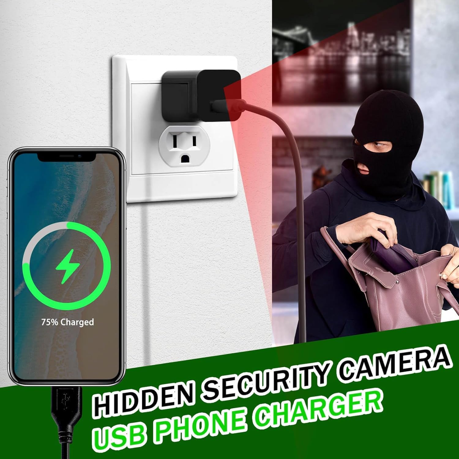 1080P Mini Hidden Spy Camera USB Charger - Wireless Nanny Cam & Surveillance Device for Home Security, Office Monitoring, and Secret Recording