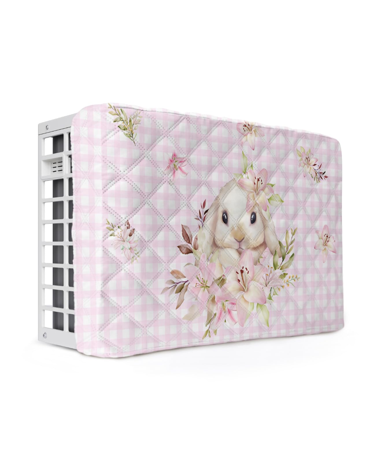 Pink Plaid Indoor Air Conditioner Cover for Window Units - Double Insulation, Adjustable & Waterproof AC Cover with Elastic Straps - 28'' x 20'' x 3.5'' - Perfect for Easter Bunny, Spring Flowers & Leaves Decor - Ideal for Home, Office & Seasonal Protection