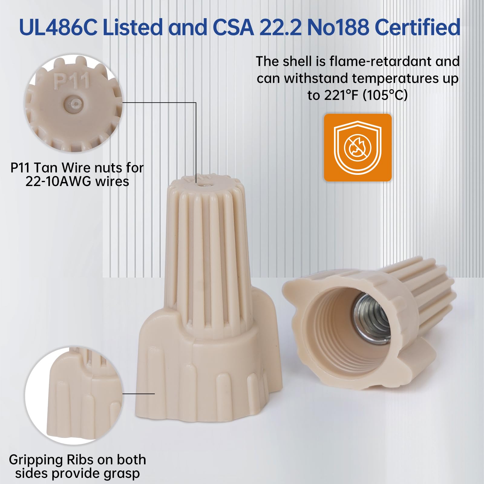 750PCS Tan Wire Nuts Connectors P11 Twist-On Wire Caps - Electrical Wire Connectors with Winged Springs - Screw Terminals for Secure Wire Connections - Ideal for Home Wiring, Electrical Repairs and DIY Projects