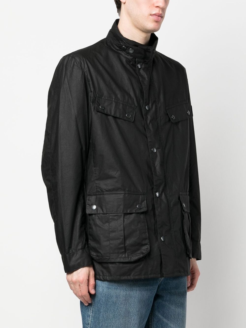 BARBOUR INTERNATIONAL Men's Waxed Cotton Jacket - Waterproof & Windproof Black Coat for Outdoor Activities, Motorcycle Riding & Casual Wear
