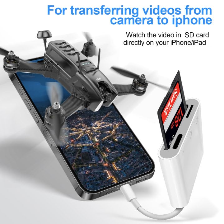 Lightning SD Card Reader for iPhone & iPad - Dual Slot SD/Micro SD Memory Card Adapter with Charging Port - Perfect for Trail Cameras, Photography & File Transfer