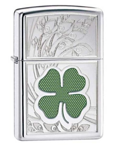 Zippo Non Engraved Four Leaf Clover Windproof Lighter with Free Lighter Fluid - Perfect for Outdoor Camping, Hiking & Everyday Carry (EDC)