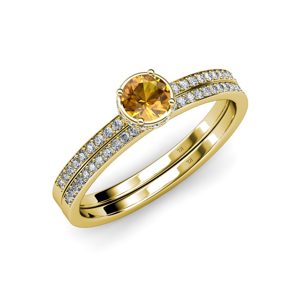 14K Yellow Gold Citrine & Diamond Halo Engagement Ring & Wedding Band Set 0.90 ctw - Perfect for Proposals, Anniversaries & Bridal Jewelry
