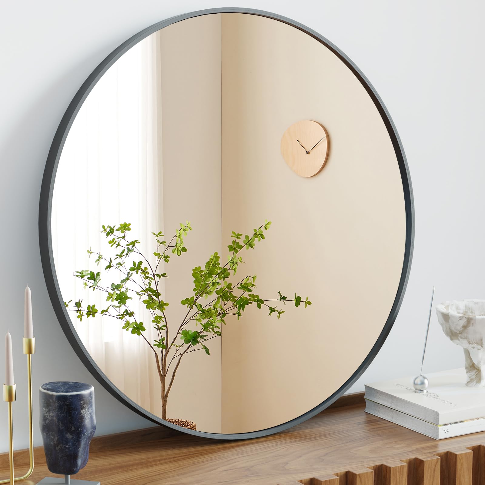 Sweetcrispy 24 Inch Round Black Wall Mirror - Bathroom Vanity Mirror for Over Sink, Decorative Wall Mirror for Entryway, Bedroom & Home Decor - Perfect for Makeup, Grooming & Interior Design