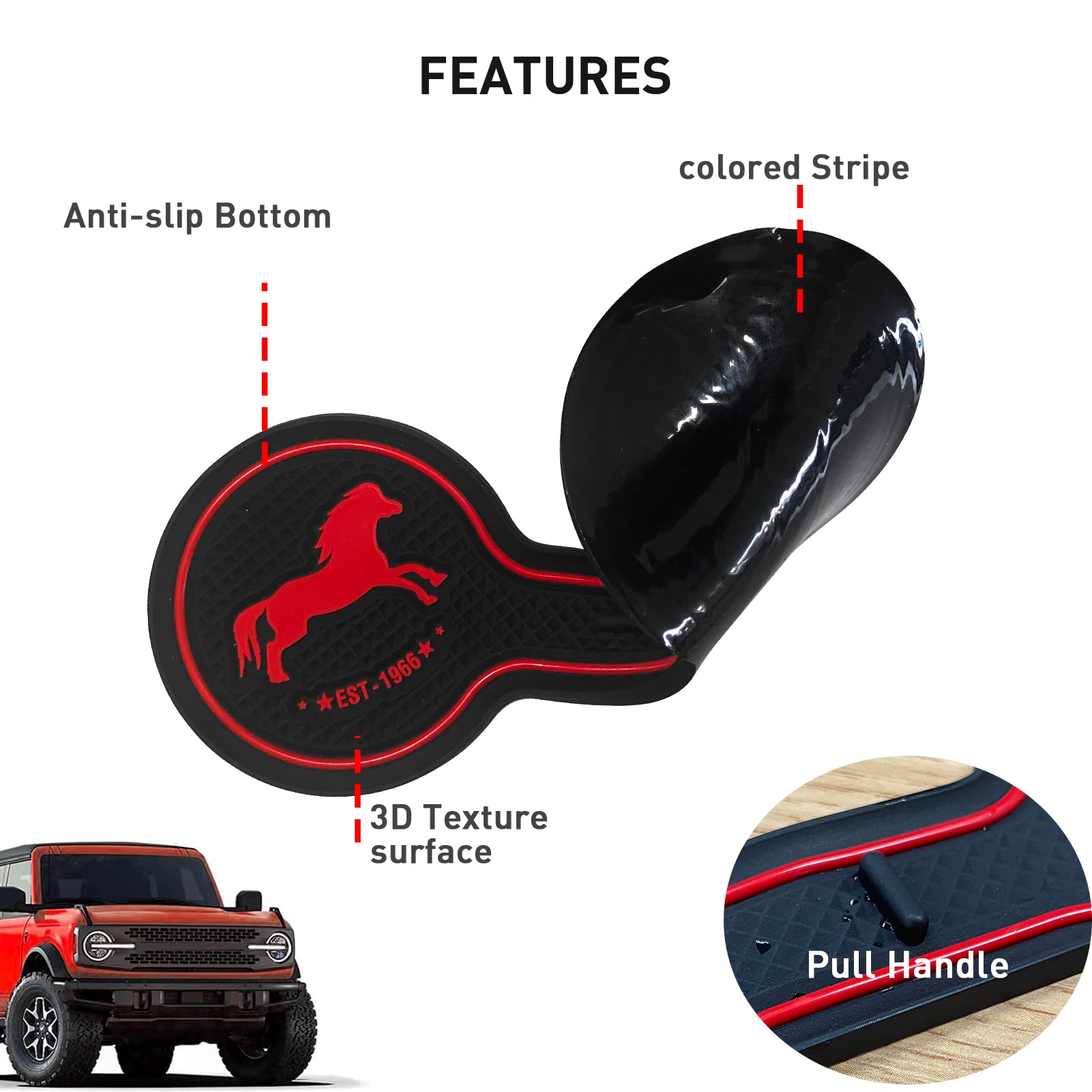 **Ford Bronco 2021-2024 Cup Holder Coaster (Excluding Sport) - Silicone Drink Mat, Car Accessories, Non-Slip Beverage Pad (Red) - Perfect for Coffee, Soda & Water in Your SUV**