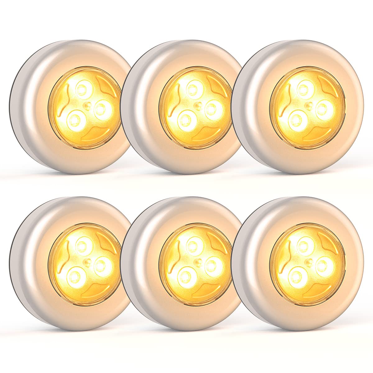 6 Pack Battery Powered LED Tap Lights - Cordless Puck Lights for Under Cabinet, Closet, Kitchen, Bedroom, RV & Outdoor Use - Bright Stick-On Touch Lights for Easy Nighttime Navigation