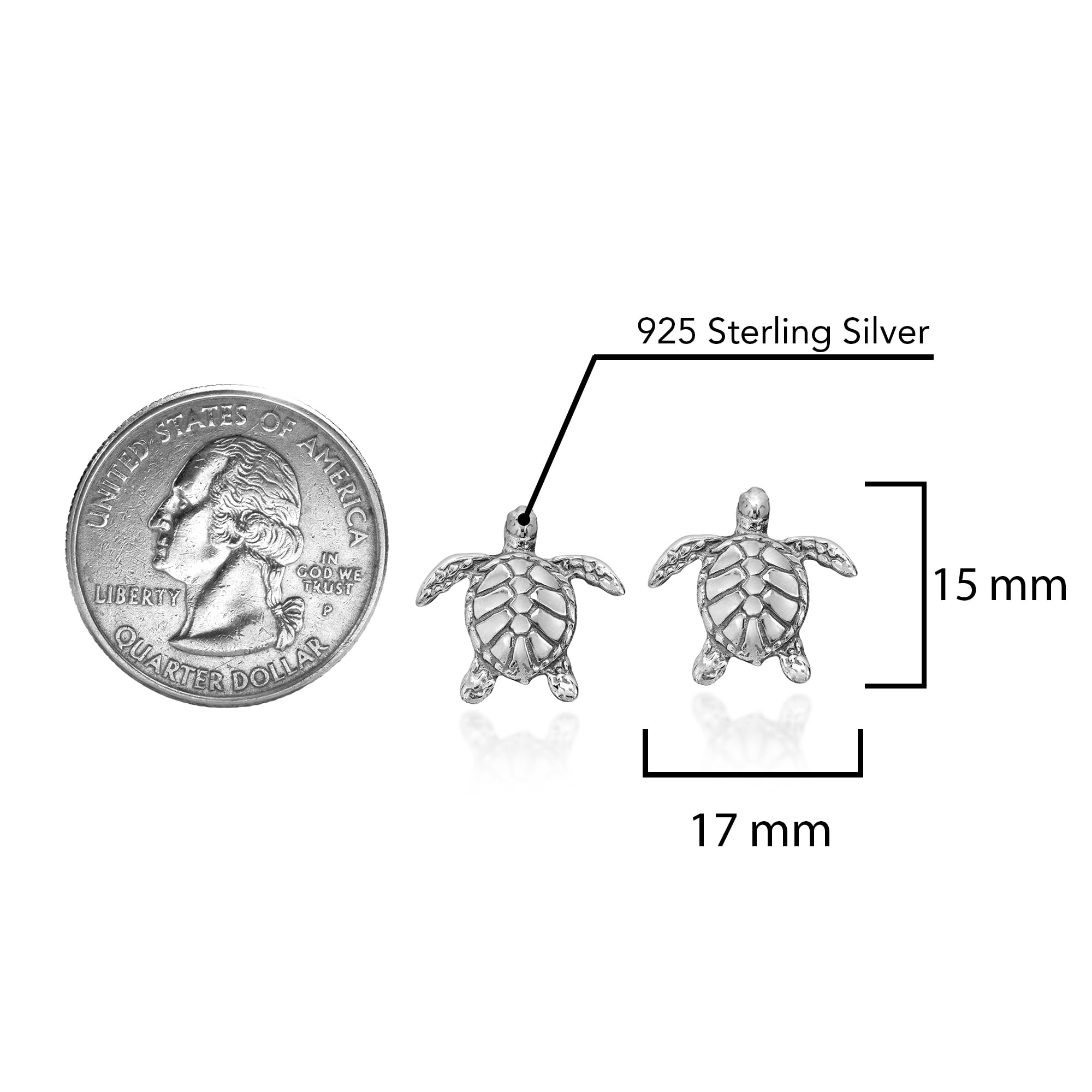 AeraVida Nautical Textured .925 Sterling Silver Sea Turtle Stud Earrings for Women | Hypoallergenic Silver Jewelry Gift for Birthday, Anniversary & Holidays | Perfect for Beach Vacations, Summer Outfits & Casual Wear