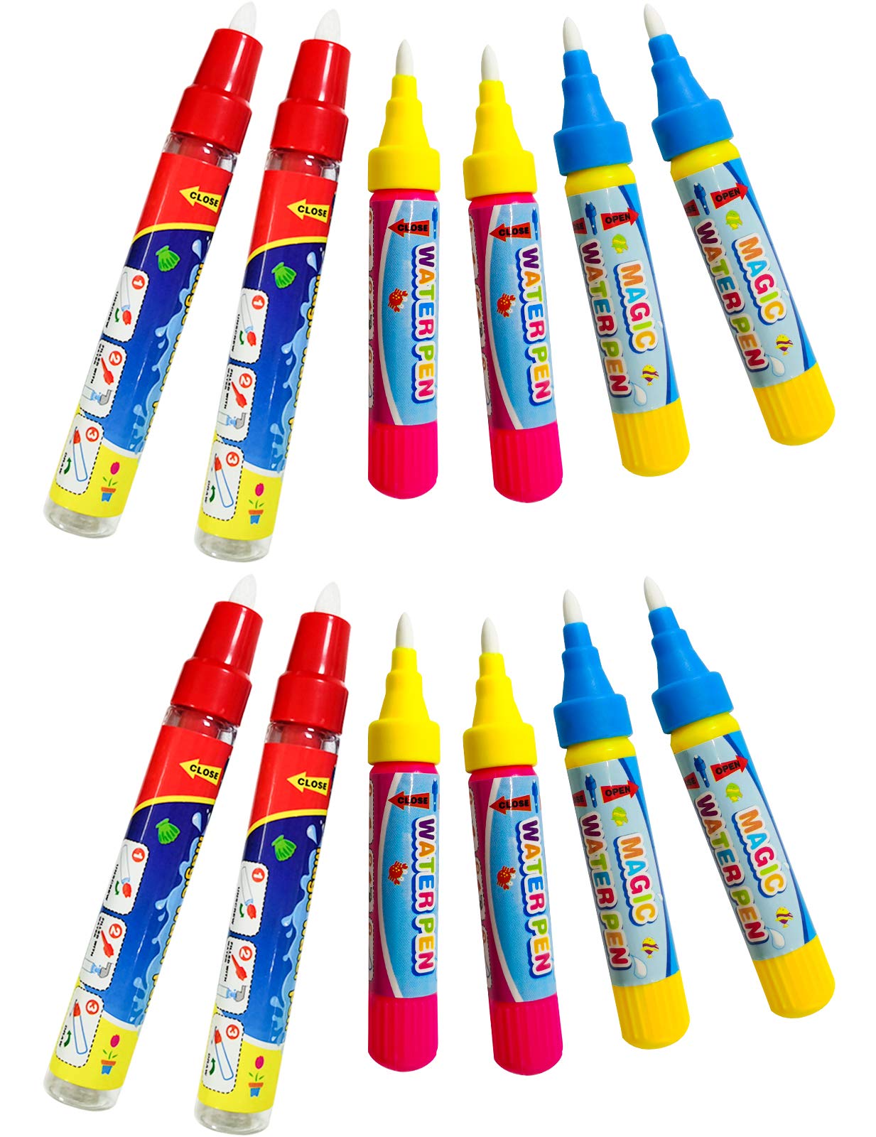 COSBAY Water Doodle Pens Replacement - 12 Pack Multicolor Refillable Water Drawing Pens for Aqua Doodle Mat | Perfect for Kids Art, Travel Toys & Mess-Free Drawing Activities