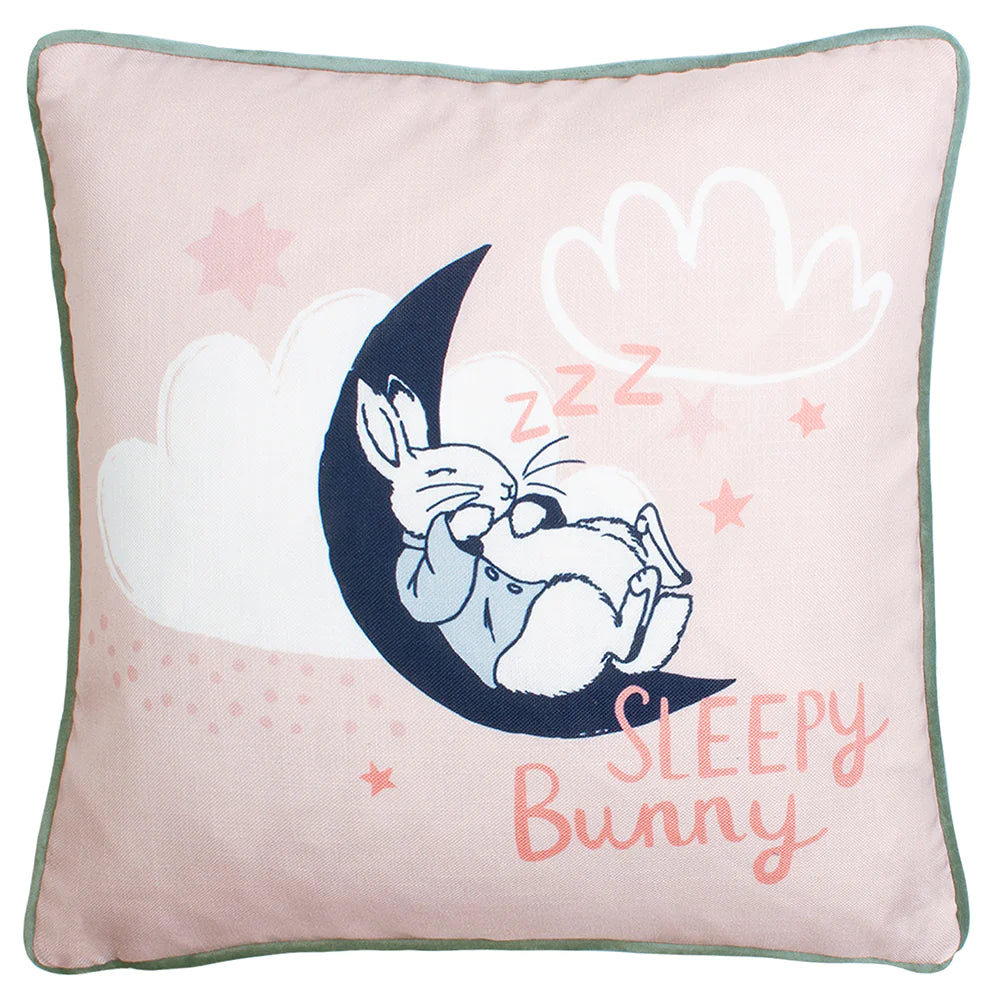 Peter Rabbit Sleepy Head Cushion Cover - Soft Pink Floral Pillow Case for Nursery, Kids Room & Cozy Home Decor - Perfect for Baby Showers, Bedtime Stories & Relaxation