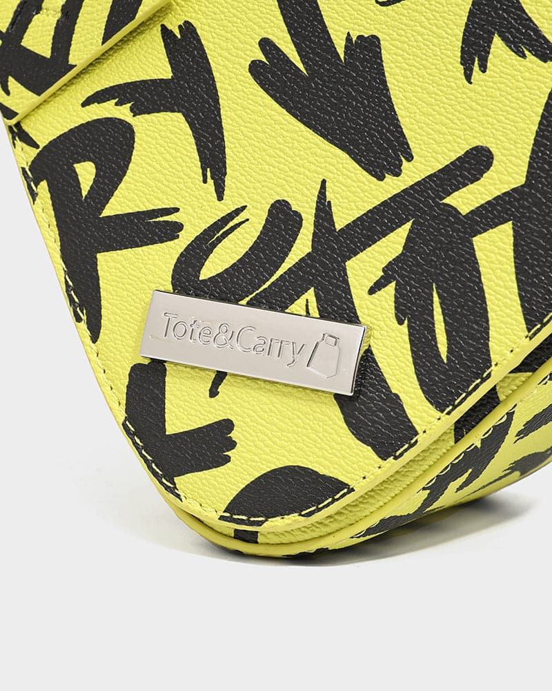 Trendy Yellow Graffiti Shoulder Bag for Women & Men - Stylish Crossbody Purse for Streetwear, Travel & Daily Use