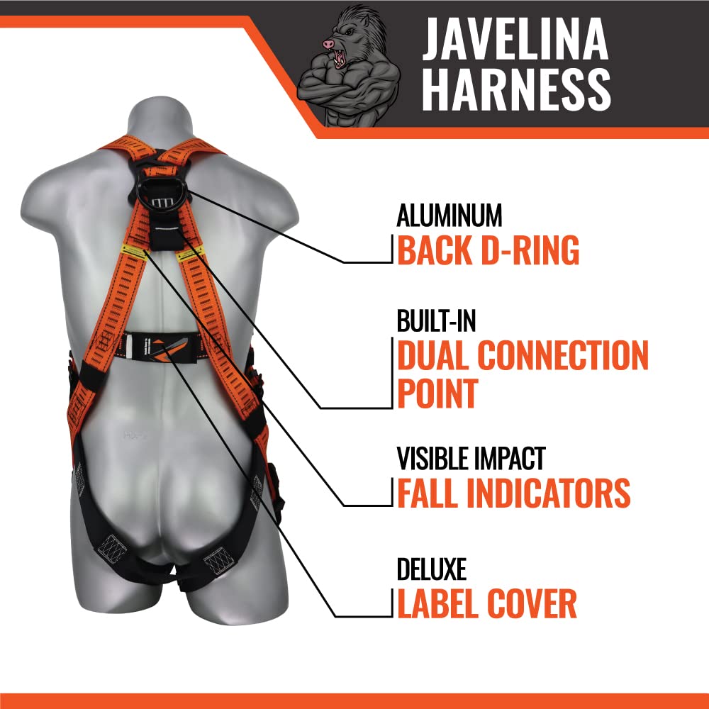 Malta Dynamics Javelina Safety Harness - Lightweight Fall Protection Harness with Comfortable Tongue & Buckle Design for Construction, Roofing & Industrial Work