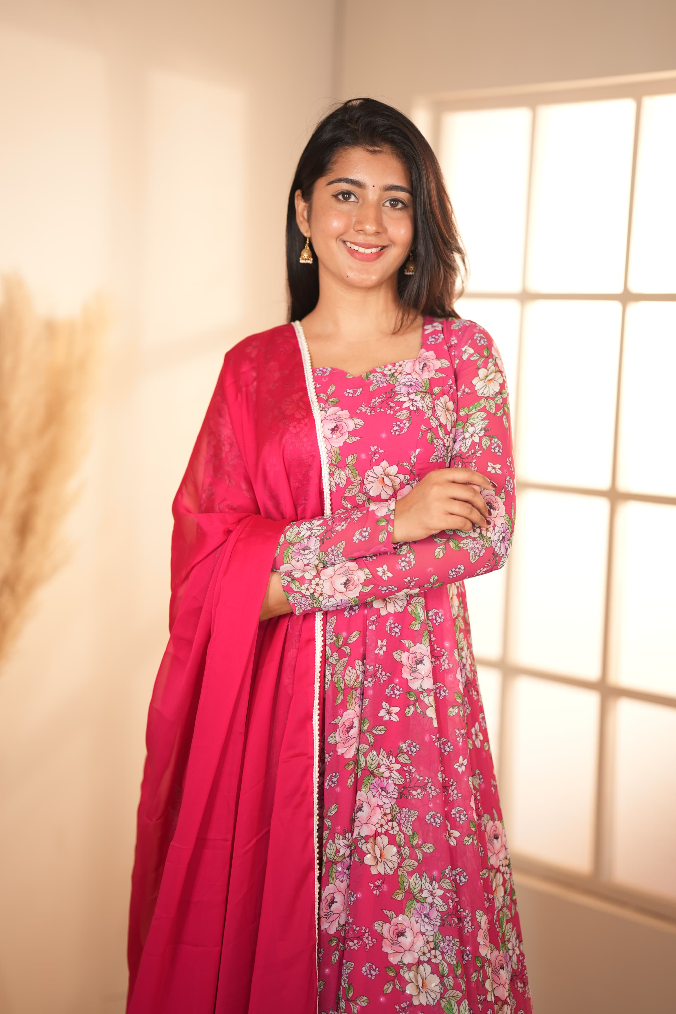 DD598 Malarini Floral Anarkali Dress - Elegant Indian Ethnic Wear for Women | Perfect for Weddings, Parties & Festive Occasions