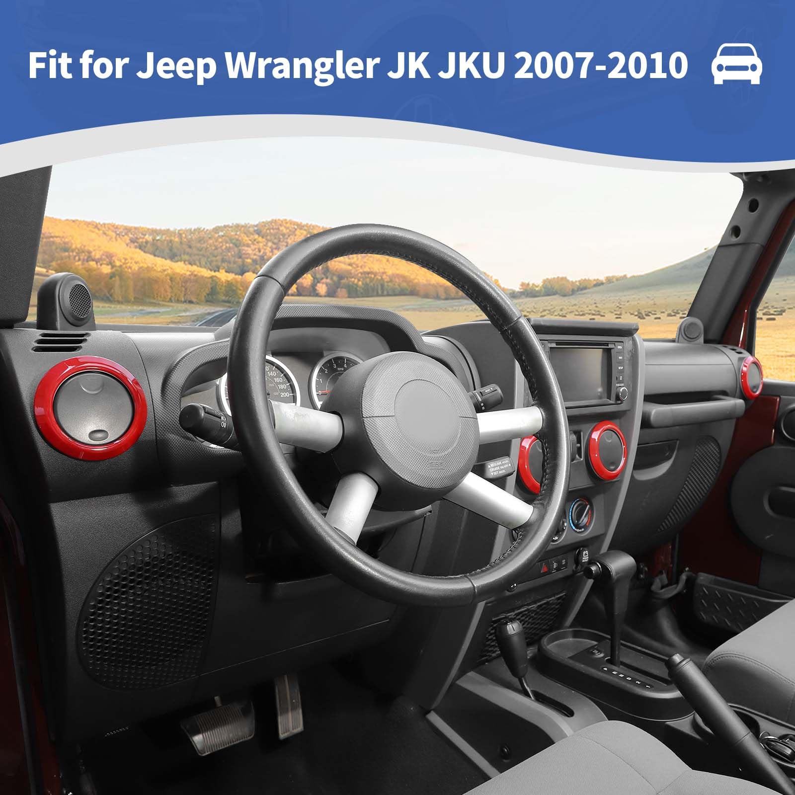 Red RT-TCZ AC Vent Cover Trim Rings for Jeep Wrangler JK & JKU (2007-2010) - Interior Accessories Set of 4pcs - Perfect for Customizing & Protecting Your Jeep's Air Vents