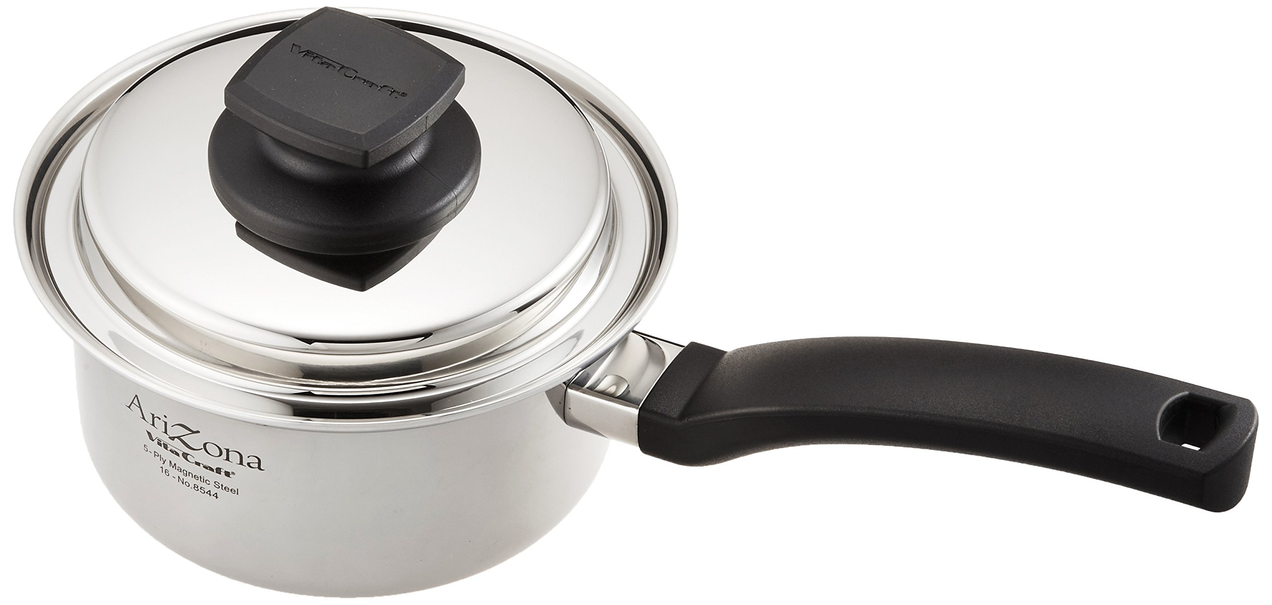 Vitacraft 8544 Arizona Single Handle Pot 5.5-inch (14 cm) Silver Cooking Pot with Recipes - Perfect for Soups, Stews & Small Batch Cooking in Kitchens