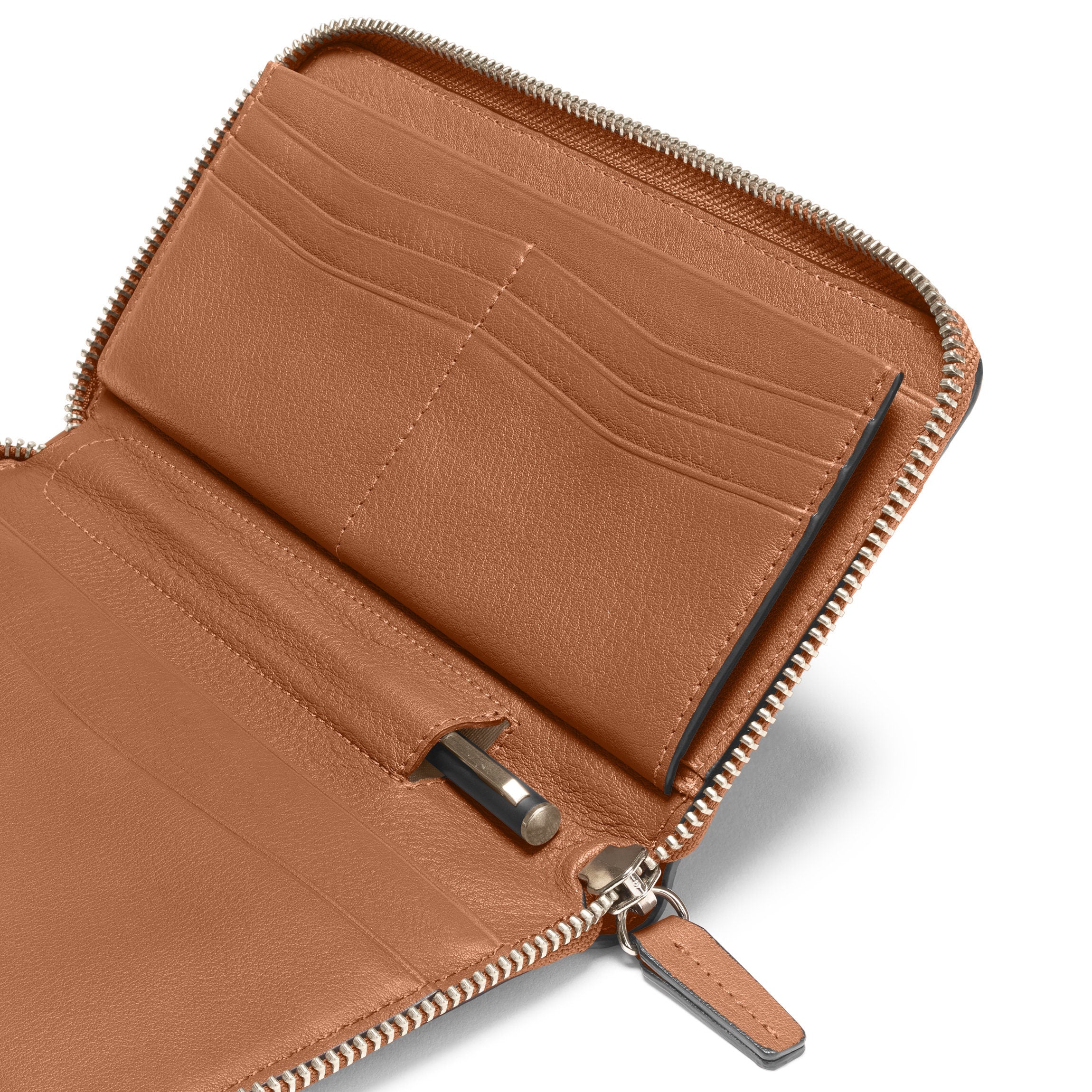 Genuine Leather Windsor Flat Zip Wallet for Men - Slim RFID Blocking Bifold Wallet with Money Clip - Perfect for Travel, Business & Everyday Use (Cognac)