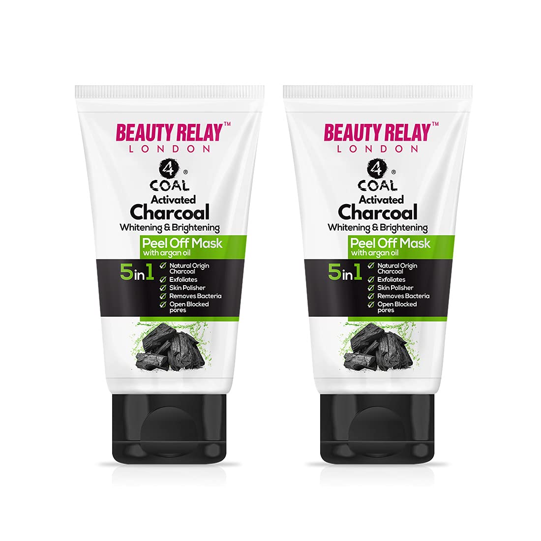 Beauty Relay London Activated Charcoal Peel Off Mask with Moringa & Argan Oil - Deep Skin Purifying & Cleansing Face Mask for Blackhead Removal & Pore Minimizing (Pack of 2) - Perfect for Spa Nights & Self-Care Routines