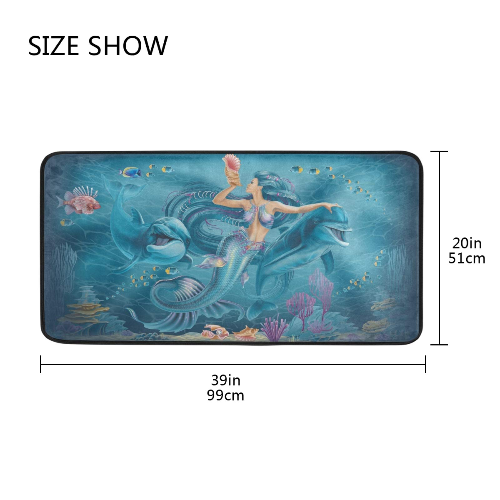 MOYYO Anti-Fatigue Kitchen Mat - Non-Slip, Oil & Stain Resistant Floor Mat with Mermaid Blue Dolphin Design - Easy to Clean Comfort Rug for Kitchen, Bathroom, Indoor/Outdoor Use - Perfect for Cooking Areas, Sink Stations & High-Traffic Entryways