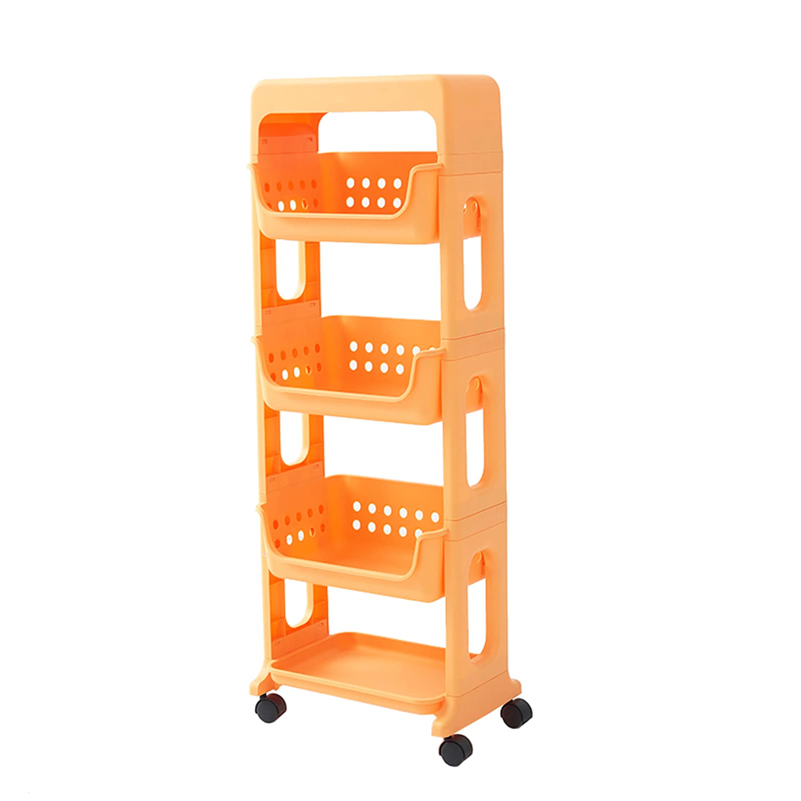 LKH 4-Tier Orange Plastic Kitchen Storage Rack - Space Saving Organizer for Spices, Books, Bathroom & Office Supplies - Easy Assembly Serving Cart for Home & Office Use