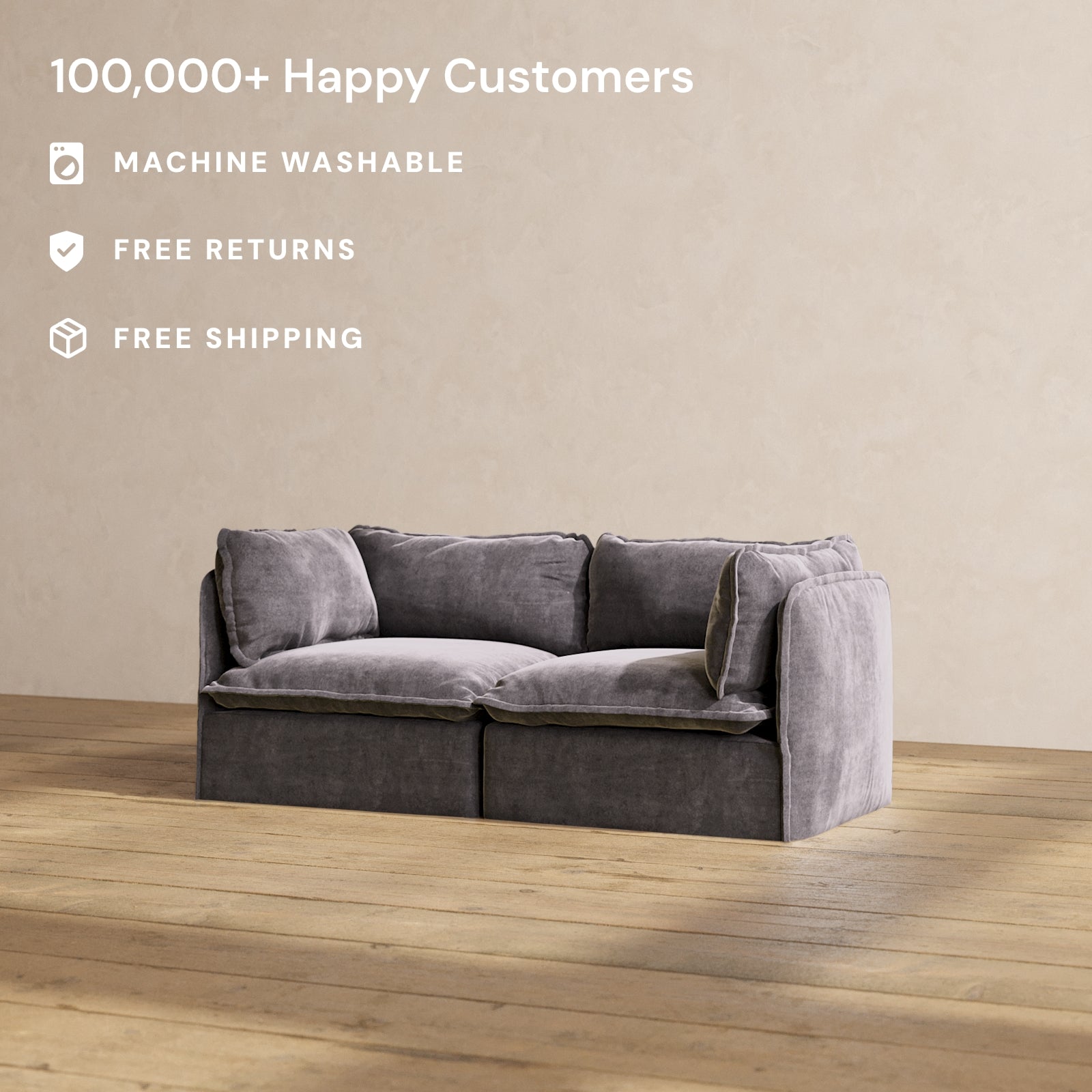Modular Performance 2-Seater Sofa in Cinder Gray | Relaxed Blend Fabric | Perfect for Living Room, Lounge & Small Spaces