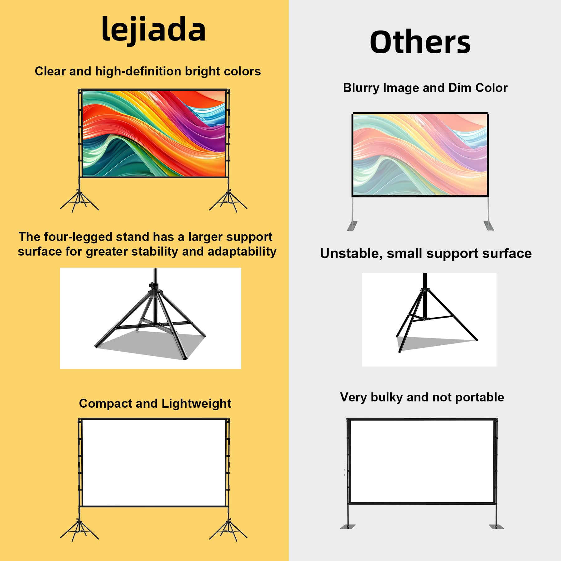 120 Inch Lejiada Portable Projector Screen with Stand - Foldable Movie Screen for Indoor & Outdoor Use - Home Theater, Backyard Cinema, Parties & Events - Includes Carry Bag for Easy Transport