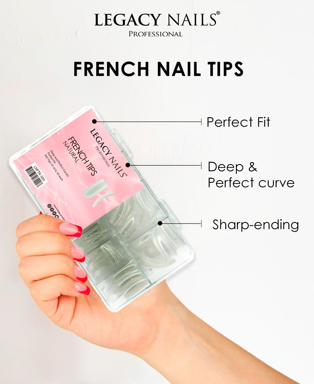 Legacy Nails Professional Nail Tips for Acrylic, Gel & Builder Gel - French & Clear Artificial Nails for Salon & DIY Manicures | Perfect for Nail Extensions, Overlays & Special Occasions