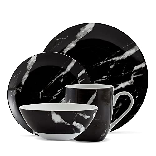 Black Marble Plates and Bowls Sets