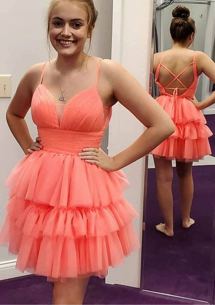 Elegant A-Line V-Neck Sleeveless Tulle Short Mini Homecoming Dress J3734 - Perfect for Prom, Party, and Special Occasions