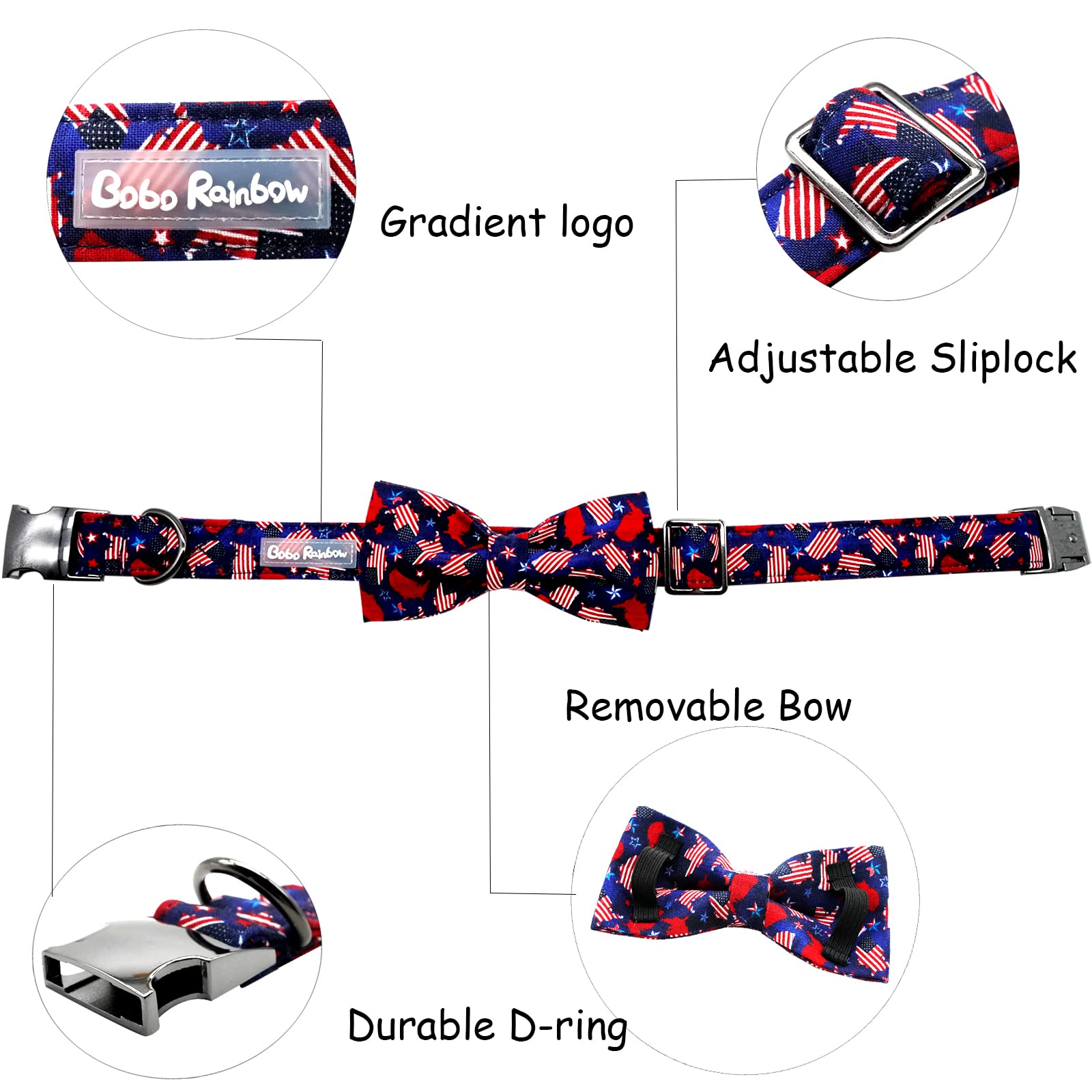 **4th of July American Flag Dog Bow Tie Collar - Durable Pet Collar for Small, Medium & Large Dogs - Perfect for Independence Day Celebrations & Patriotic Events**