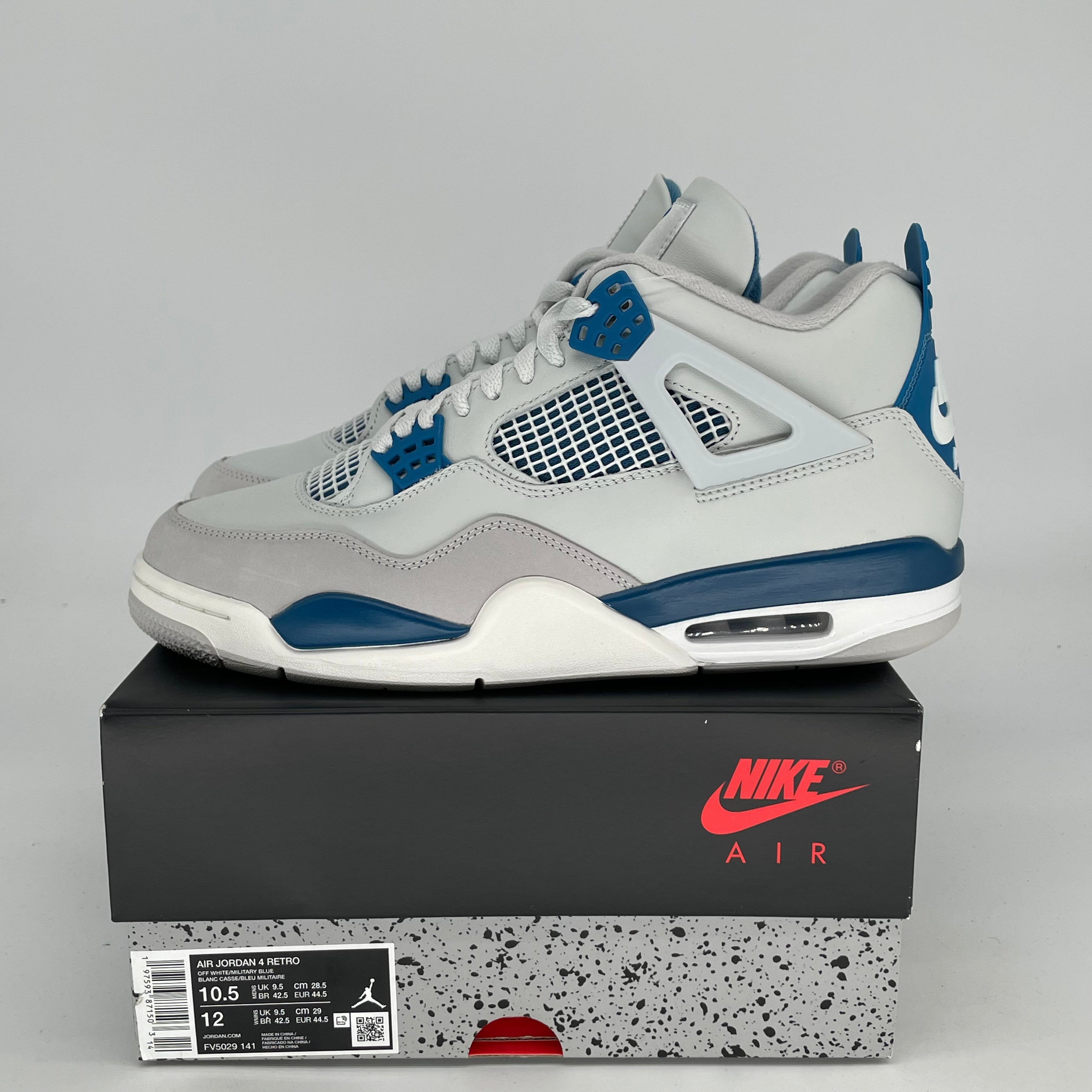 Original Air Jordan 4 Retro 'Military Blue' Men's Basketball Shoes - Size 10.5 / Women's 12 (FV5029-141) | Classic Sneakers for Streetwear & Sports Performance