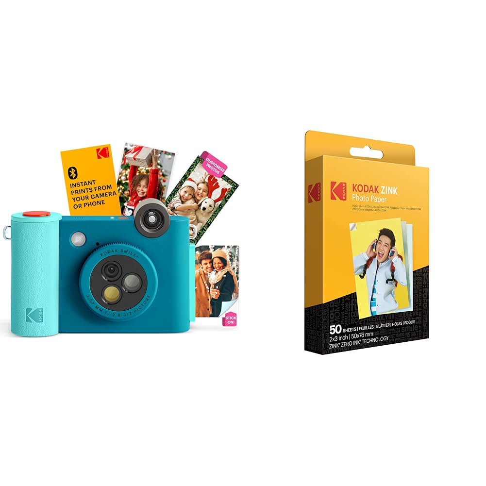 KODAK Smile+ 2-in-1 Digital Instant Camera & Bluetooth Photo Printer with 50 Sheets Premium 2