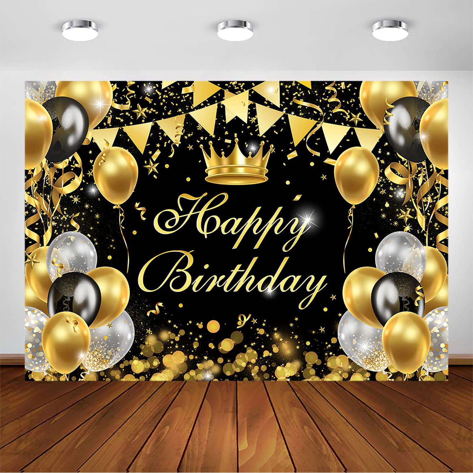 Royal King Crown Birthday Backdrop - 10x7ft Black & Gold Happy Birthday Party Decor for Boys, Men, Prince | Premium Photography Background for Bday Photos, Events & Celebrations