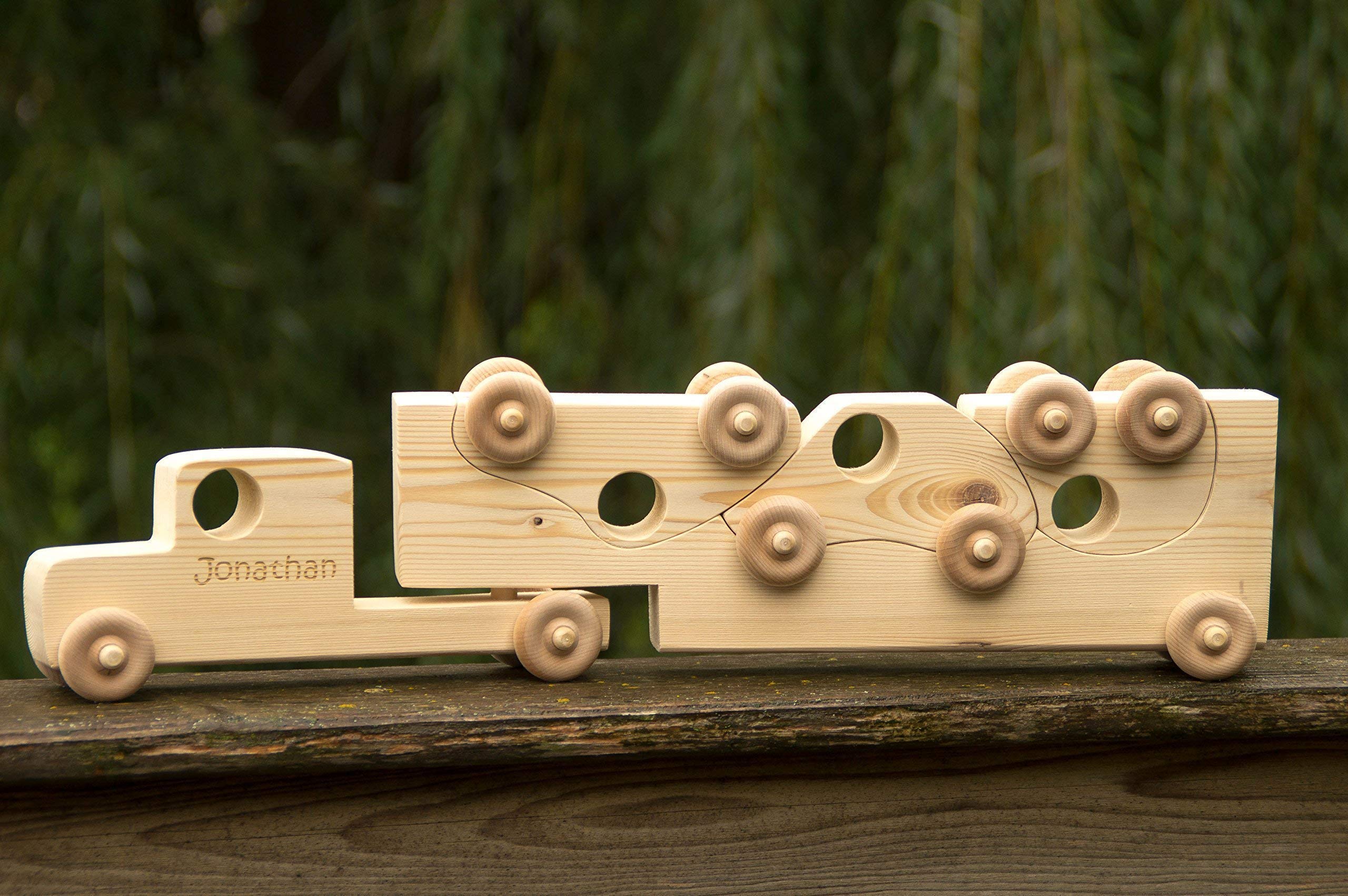 Personalized Wooden Toy Truck with Toy Cars - Semi Trailer Push Toy for Kids & Toddlers - Educational Gift for Birthday & Christmas Playtime
